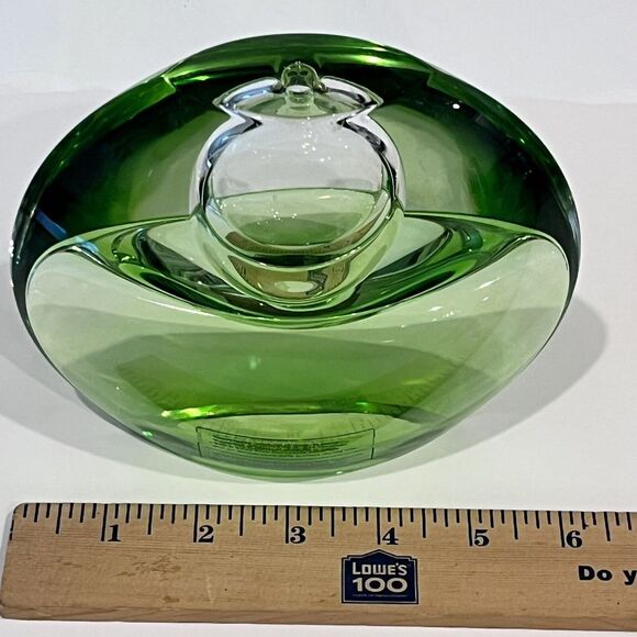 Vintage Tarnow Oil Scent Vase Emerald Green Crystal Glass Poland Double Sided - Picture 8 of 16